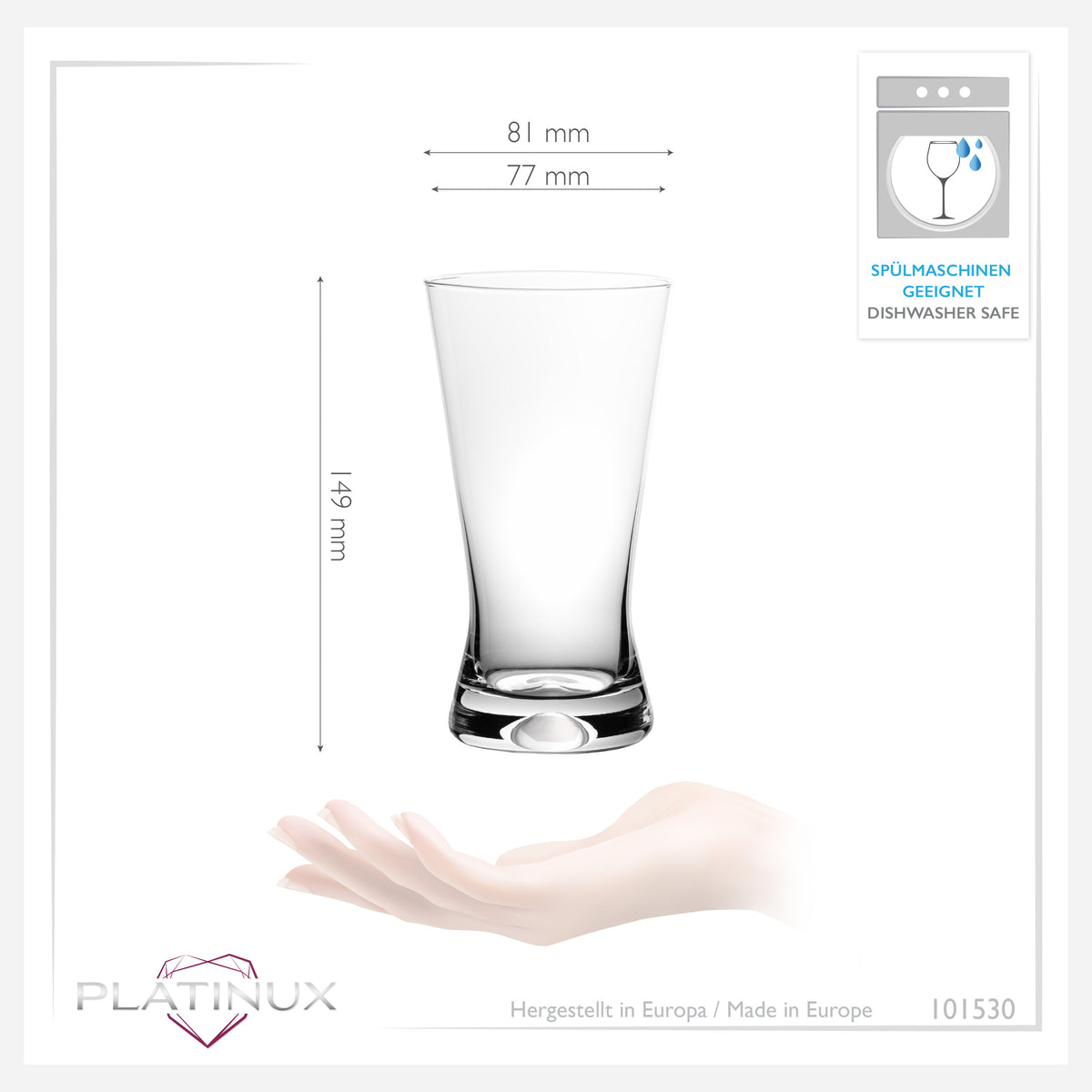 PLATINUX Szklanki do picia 300ml Szklanki do piwa Kształt X Zestaw 12-częściowy ze szkła Seria "CrossLine" Można myć w zmywarce