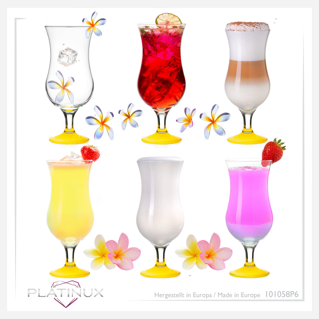 PLATINUX Zestaw 6 szklanek koktajlowych 400ml (max. 470ml) Szklanki do drinków Szklanki barowe Hurricane Duże (Żółte)