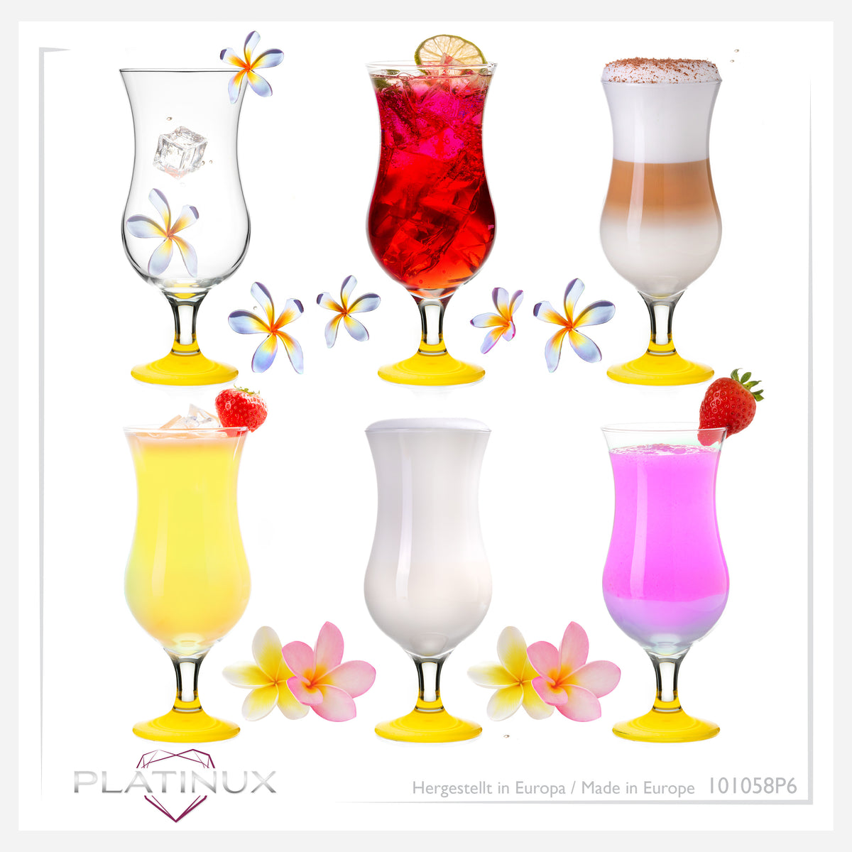 PLATINUX Zestaw 6 szklanek koktajlowych 400ml (max. 470ml) Szklanki do drinków Szklanki barowe Hurricane Duże (Żółte)