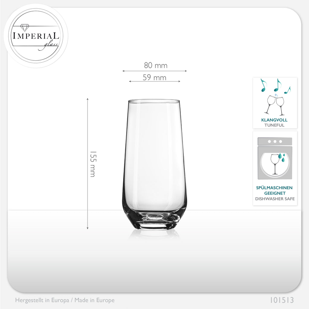 IMPERIAL glass Trinkgläser aus Glas 440ml (max. 520ml) Set 6-Teilig