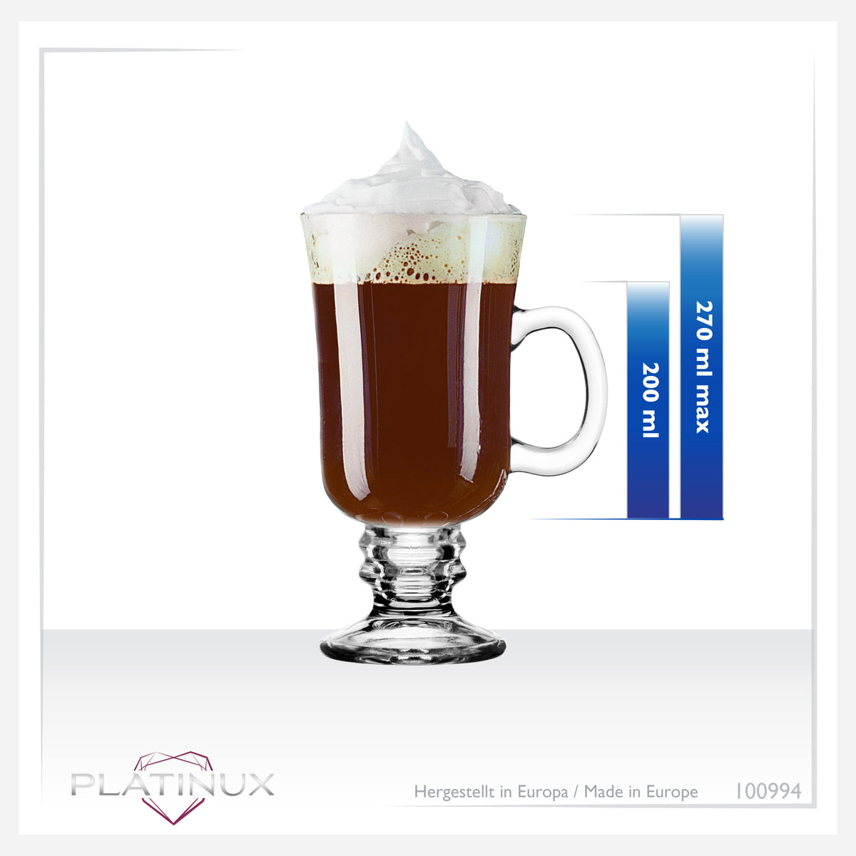 PLATINUX Zestaw szklanek do Irish Coffee z uchem 230ml (6 części) Szklanki do kawy kakao