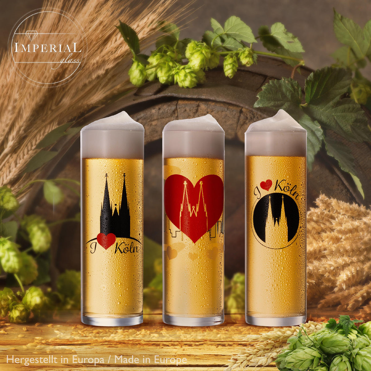 IMPERIAL glass Kölschgläser mit Kölner Dom Motiven Set 3-Teilig 200ml (max. 240ml) Kölschstangen aus Glas