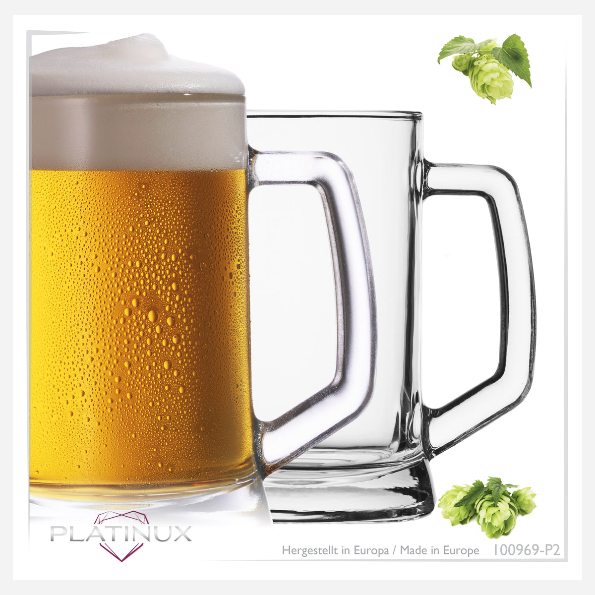 PLATINUX Kufel do piwa z uchem 0,5 litra Zestaw 2-częściowy Kufle do piwa Szklanki do piwa Kufel z miarką