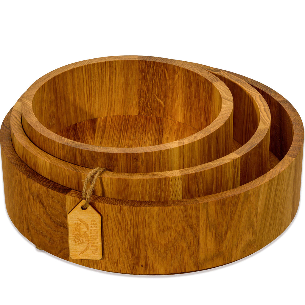 FALKENBERGER Holzschalen 3er Set Eiche massiv 22,5/27,5/32,5 cm Handgefertigt