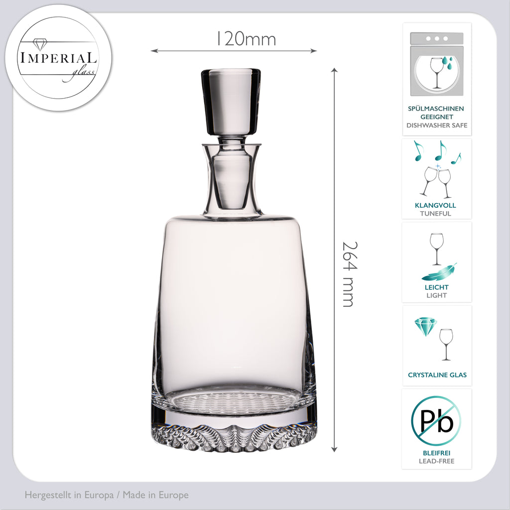 IMPERIAL szklana karafka do whisky 700 ml ze szklanym korkiem ręcznie wykonana seria „Faro” szkło krystaliczne ze strukturalnym dnem