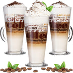 PLATINUX Szklanki do kawy z motywem, maks. 280 ml, 3-częściowy zestaw, szklane, do latte macchiato, z uchem, szklanki do cappuccino