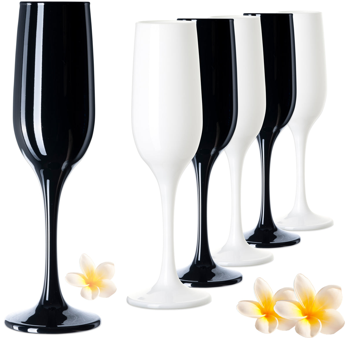 PLATINUX Czarne i Białe stabilne kieliszki do szampana Zestaw 6-częściowy 160ml (maks. 210ml) Szklanki do Prosecco ze szkła