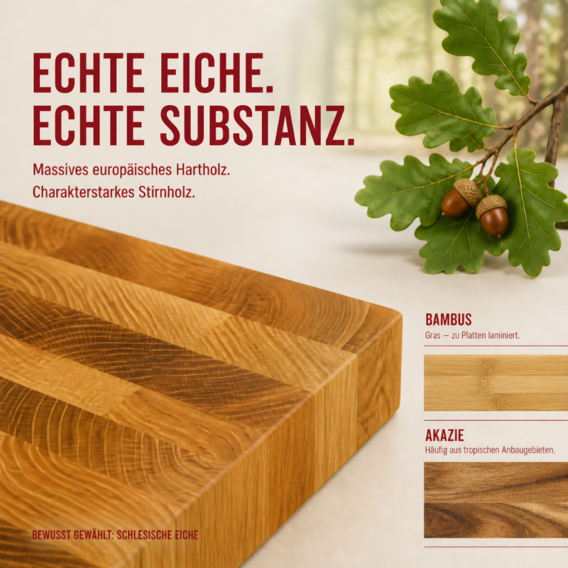 FALKENBERGER Stirnholz Schneidebrett aus massiver Eiche 32 × 24 × 4 cm M Handgefertigt