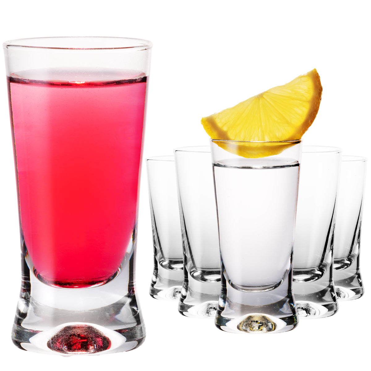 PLATINUX Kieliszki Shot 50ml 5cl w kształcie X Zestaw 6 sztuk Szklane kieliszki z serii „CrossLine” Można myć w zmywarce