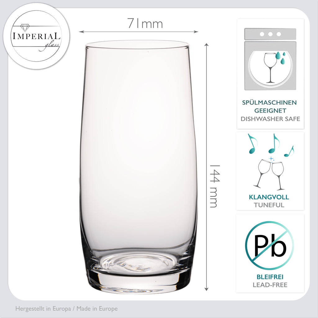 IMPERIAL glass Szklanki 440ml, zestaw 6 szklanek do napojów i wody ze szkła, można myć w zmywarce