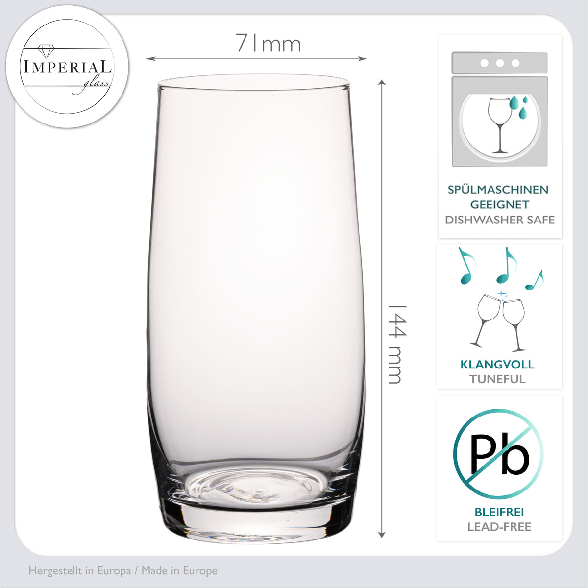 IMPERIAL glass Szklanki 440ml, zestaw 6 szklanek do napojów i wody ze szkła, można myć w zmywarce