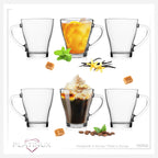 PLATINUX Szklanki do kawy z uchem Zestaw 6-częściowy 320ml (maks. 420ml) ze szkła Szklanka do herbaty