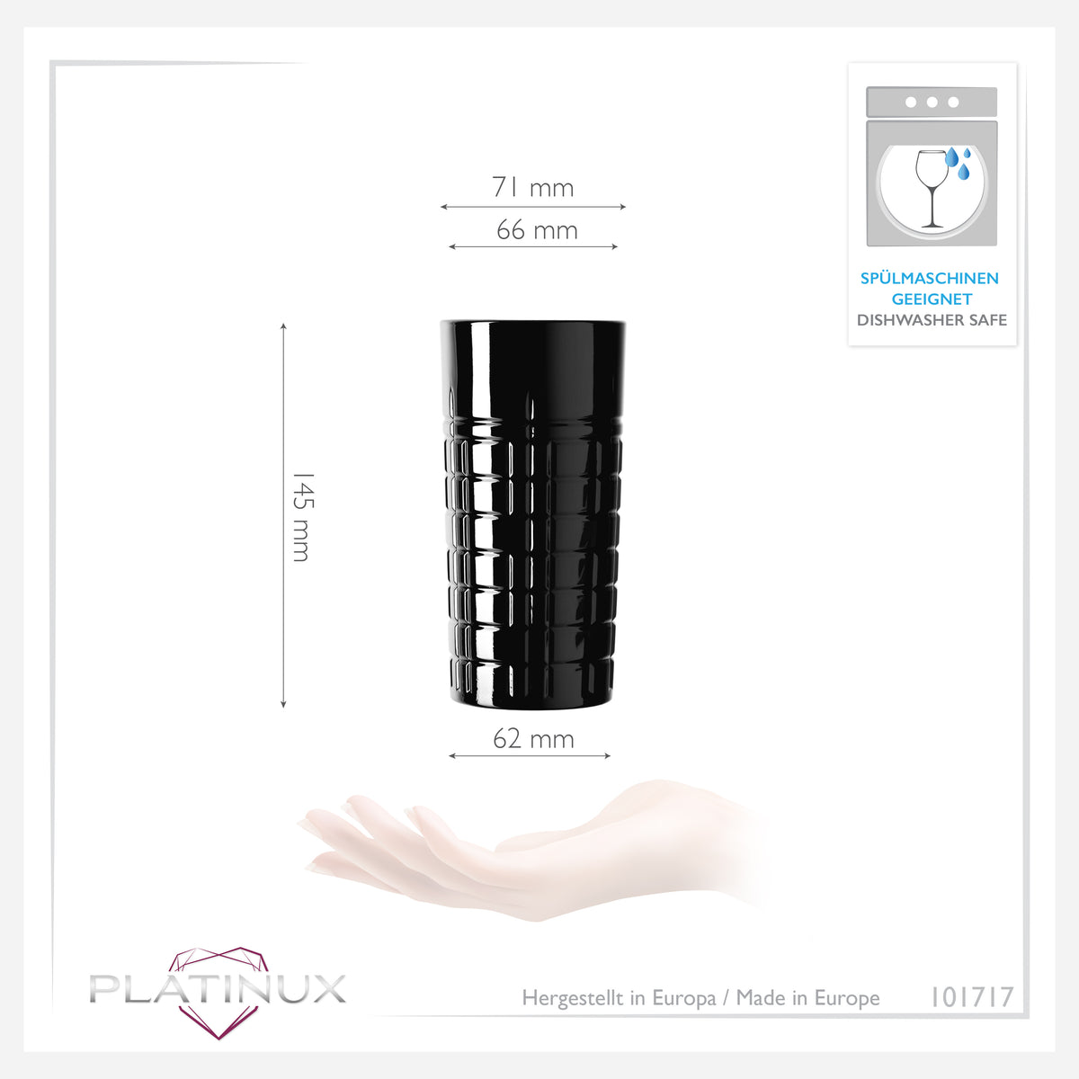 PLATINUX Czarne szklanki do drinków z wzorem ze szkła 300ml (max. 350ml) Kieliszki koktajlowe x 6