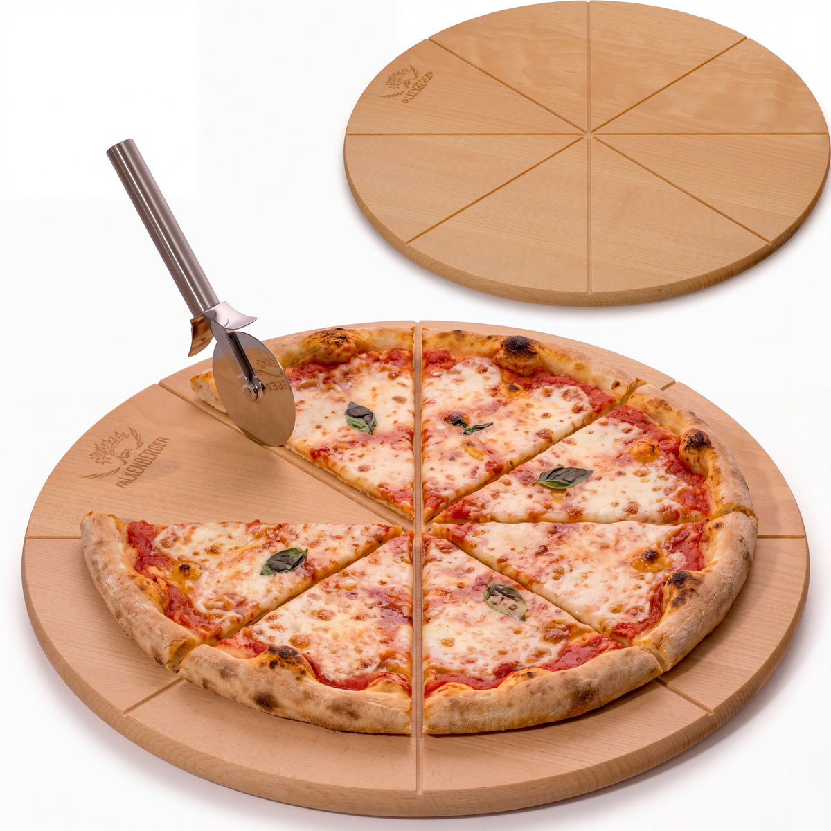 FALKENBERGER Pizzateller Pizzabrett XL, massive Buche, 40 cm x 1,7 cm Handgefertigt