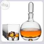 Karafka do whisky IMPERIAL ze szklanym korkiem i 6 szklankami do whisky. Ręcznie wykonany zestaw ze szkła krystalicznego z bąbelkami powietrza w dnie „Lizbona”