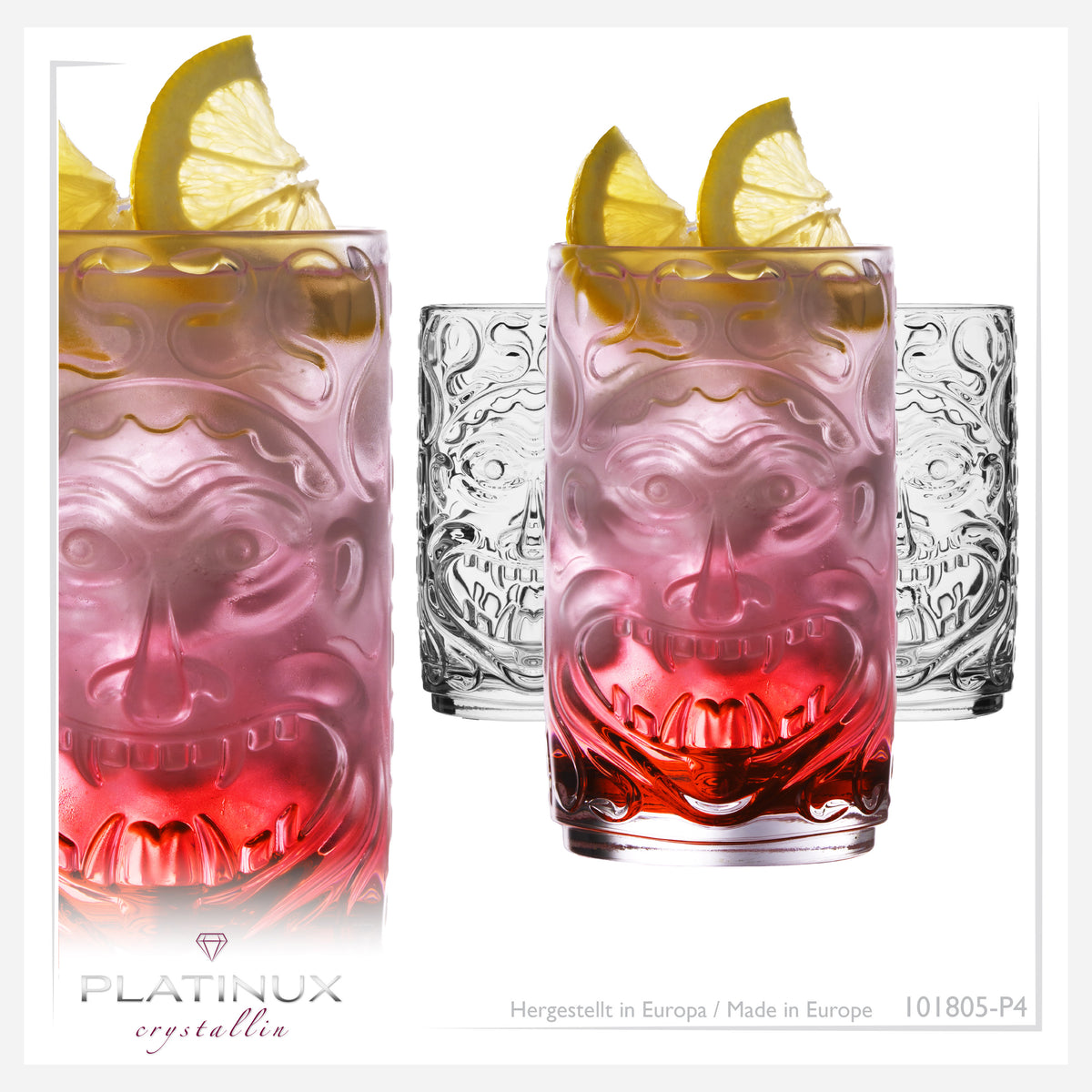 PLATINUX Tiki Zestaw 4 szklanek 350 ml (maks. 450 ml) Szklanki koktajlowe Szklanki do napojów