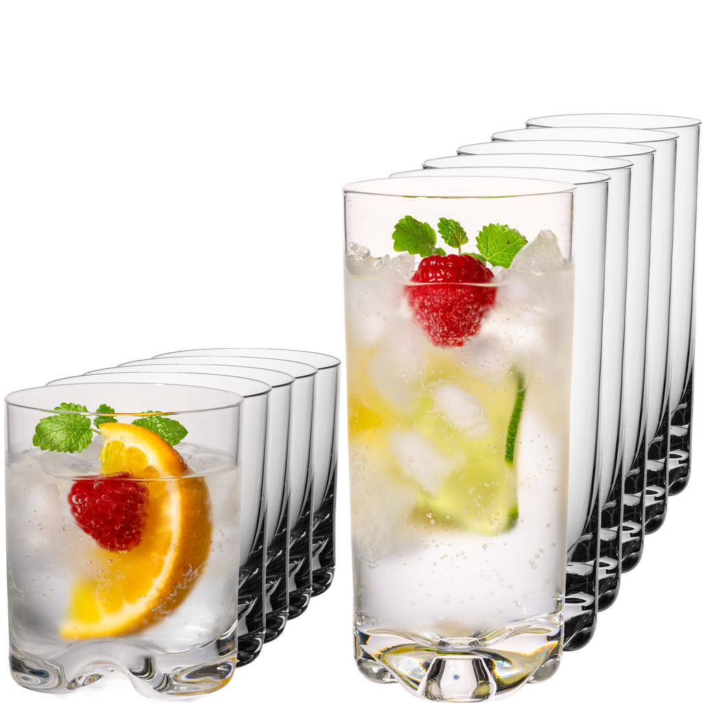 IMPERIAL glass Zestaw 12 szklanek o pojemności 400 ml i 370 ml - Szklanki do wody i soków z krystalicznego szkła, można myć w zmywarce - Zestaw szklanek z formowanym dnem