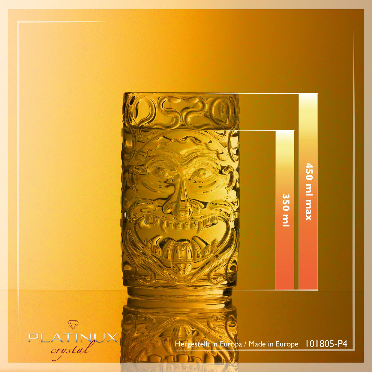 PLATINUX Tiki Zestaw 4 szklanek 350 ml (maks. 450 ml) Szklanki koktajlowe Szklanki do napojów