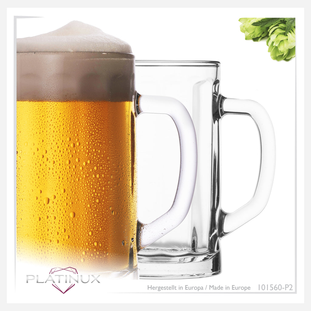 PLATINUX Zestaw 2 szklanek do piwa z uchwytem 300 ml (maks. 350 ml) Kufel szklany