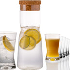 PLATINUX Karafka z korkiem i 6 szklankami w kształcie litery X, 1000 ml / 200 ml ze szkła krystalicznego „CrossLine”, można myć w zmywarce
