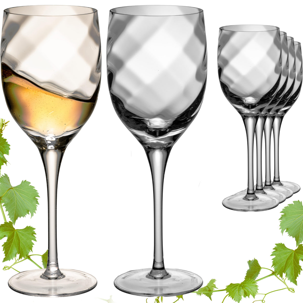 IMPERIAL Weißweingläser 290ml Set mit 6 Weingläsern aus Crystalline Glas mit Rautenmusterung „Glamour“ handgefertigt