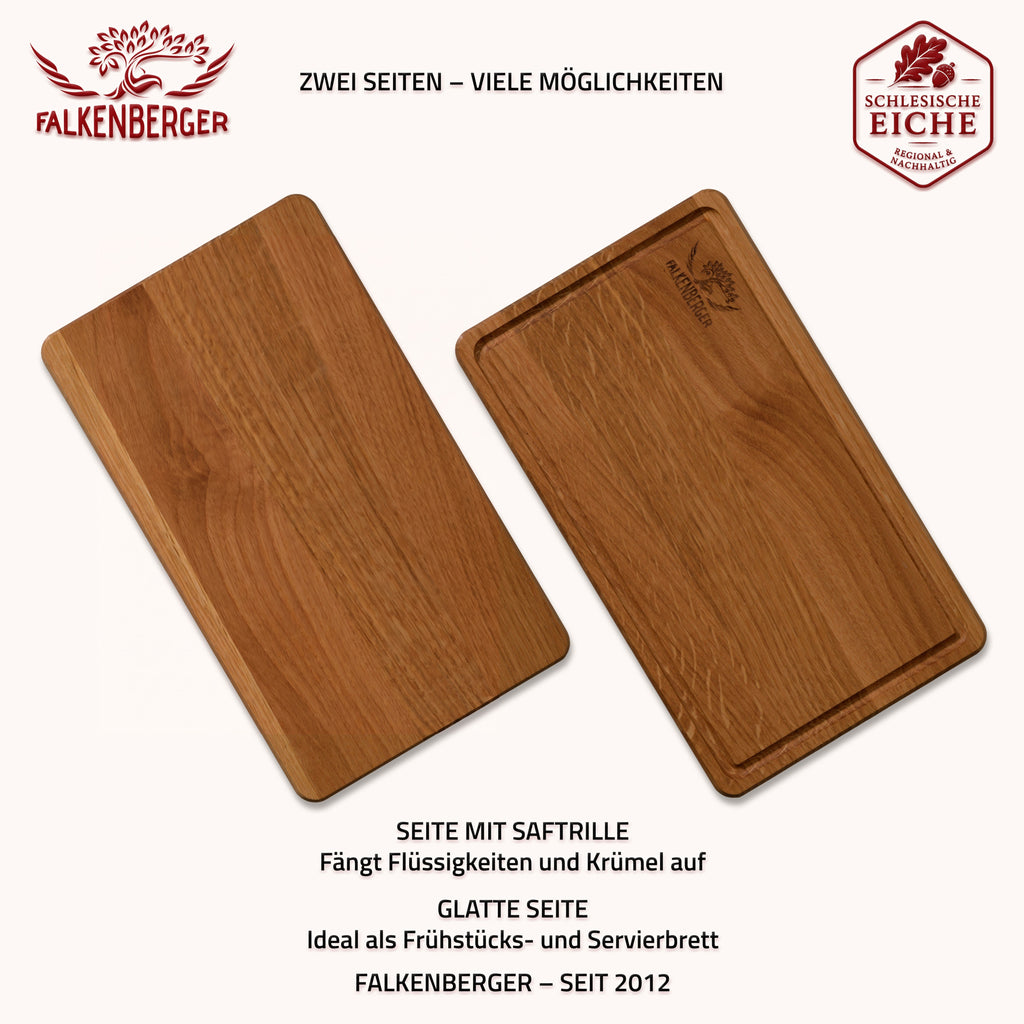FALKENBERGER Frühstücksbrettchen 2er Set massive Eiche, 24 × 14 × 1,6 cm Handgefertigt