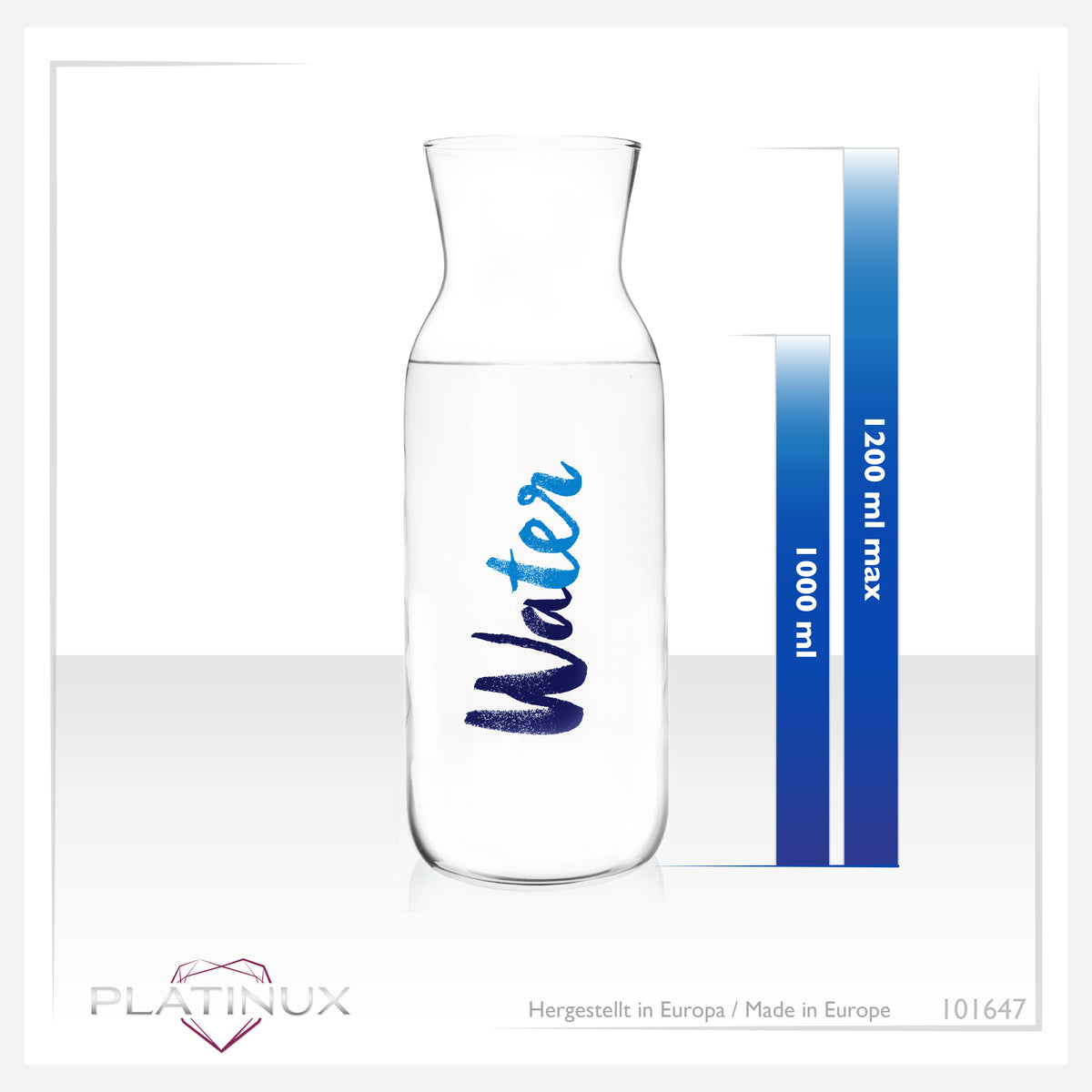 PLATINUX Karafka szklana z nadrukiem Water 1000ml (maks. 1200ml) Karafka na wodę