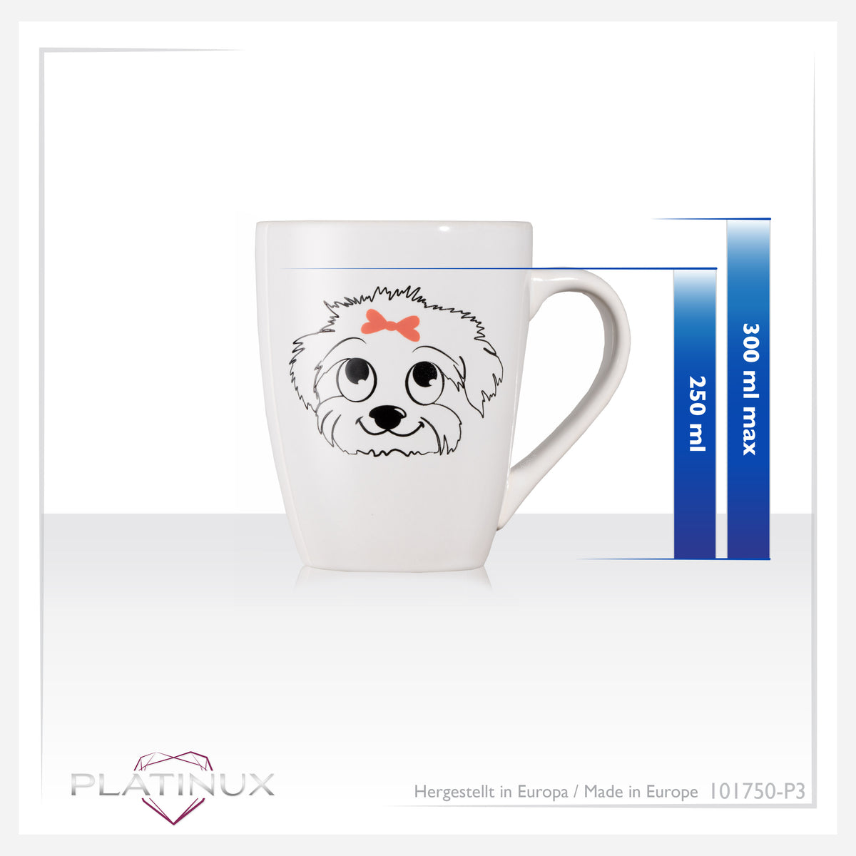 PLATINUM Filiżanki z uchem Zestaw 3-częściowy z motywem psa 250ml Filiżanka do herbaty