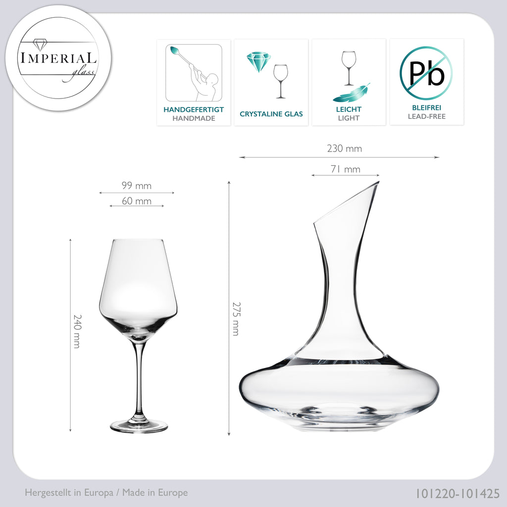 IMPERIAL Weindekanter mit 4er Set Rotweingläser aus Crystalline Glas Serie Athen 2100ml/580ml