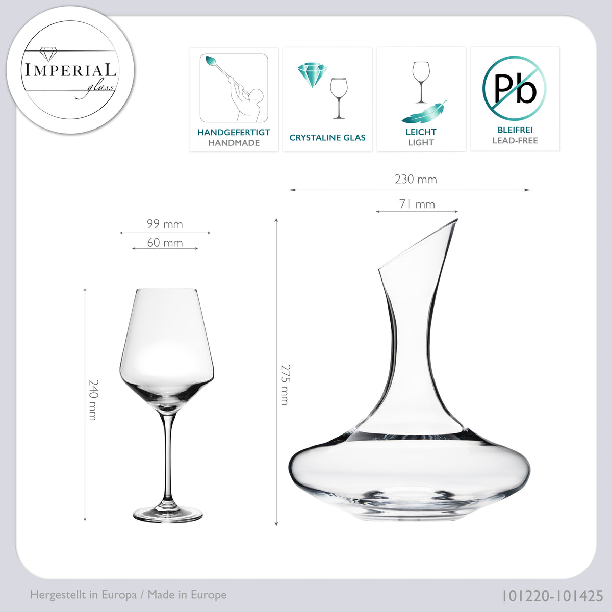 IMPERIAL Weindekanter mit 4er Set Rotweingläser aus Crystalline Glas Serie Athen 2100ml/580ml