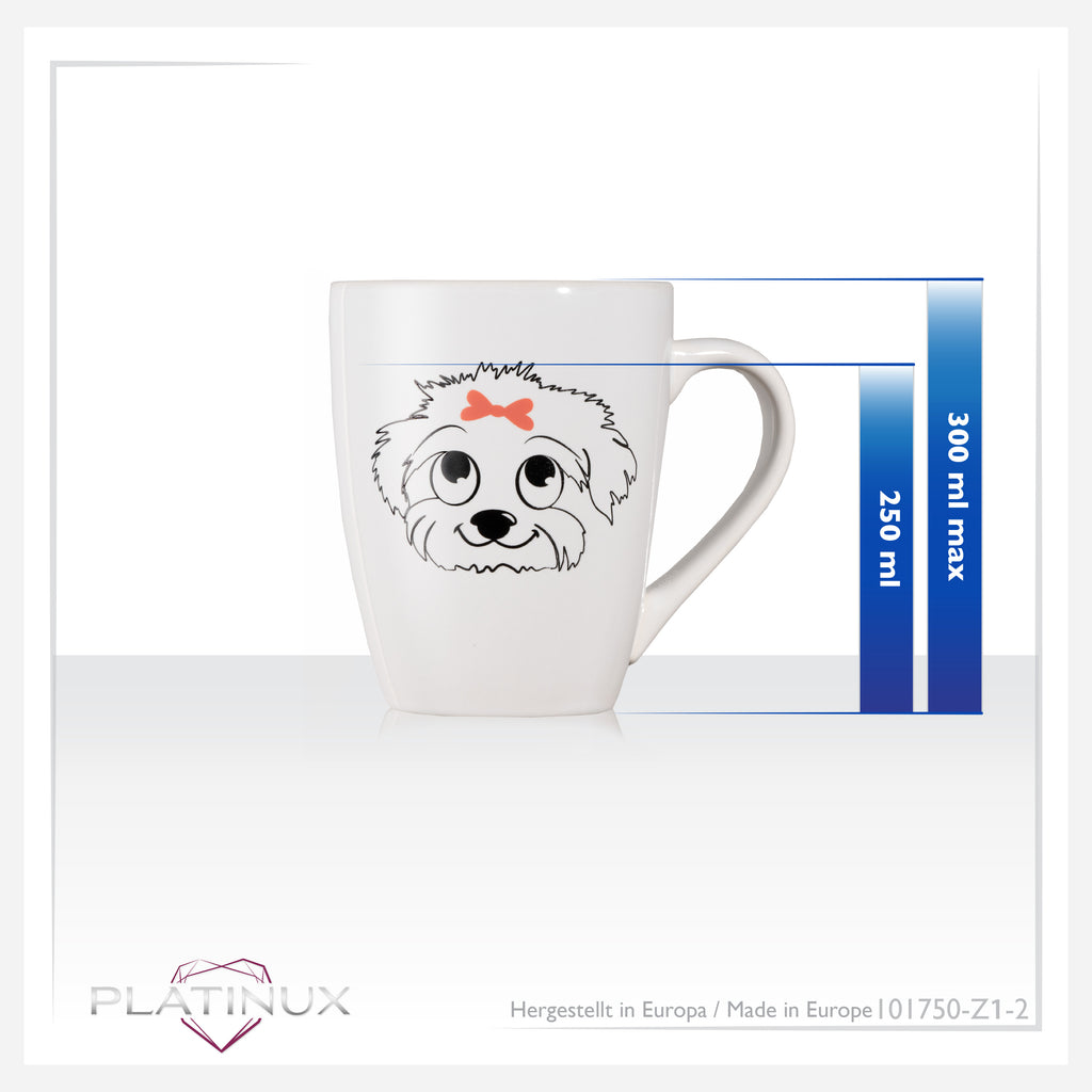 PLATINUX Kubek do kawy z uchem 250ml Kubek z motywem psa „Susi” Filiżanka do herbaty