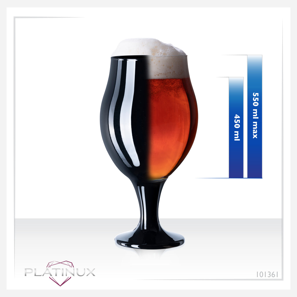 PLATINUX Czarne szklanki do piwa w kształcie tulipana, zestaw 6 sztuk, 450 ml (maks. 550 ml), szklane