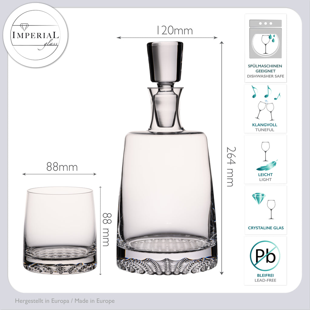 IMPERIAL glass Whiskykaraffe Set mit 6 Whiskygläsern 380ml aus Crystalline Glas "Faro"