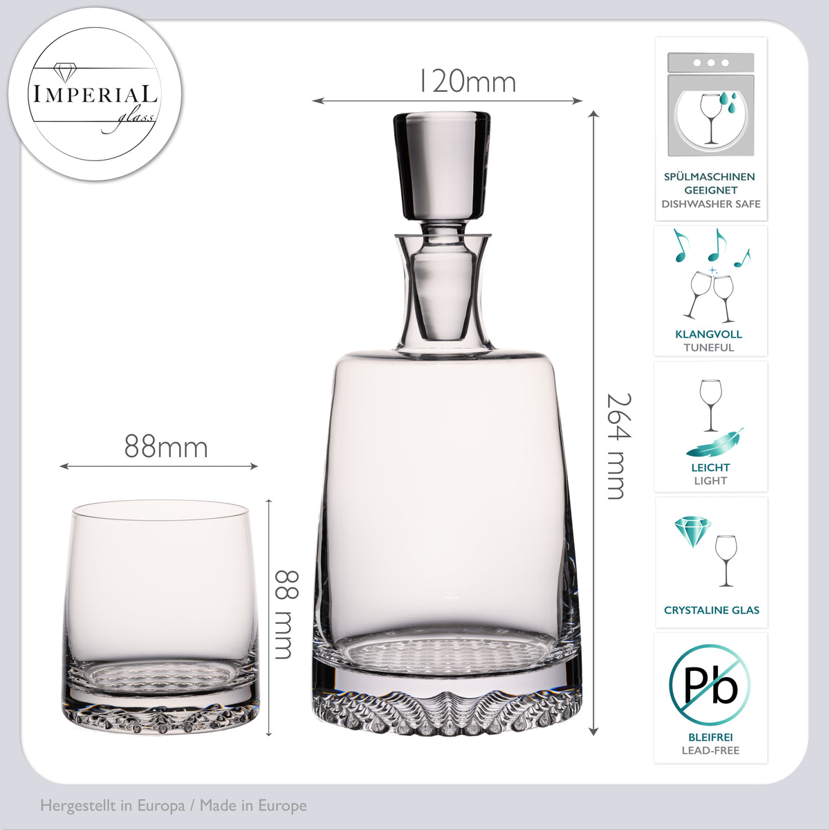 IMPERIAL glass Whiskykaraffe Set mit 6 Whiskygläsern 380ml aus Crystalline Glas "Faro"