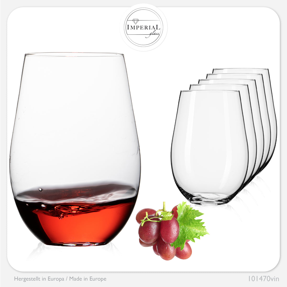IMPERIAL Moderne Weingläser ohne Stiel Rotweingläser 660ml Set 6-Teilig "Havanna" aus Glas Spülmaschinenfest