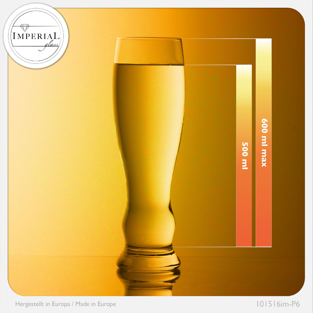 IMPERIAL glass Weizengläser 500ml (max. 600ml) Set 6-Teilig aus Glas 0,5L Spülmaschinenfest