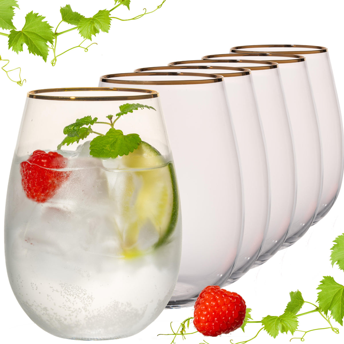 IMPERIAL Trinkgläser mit Goldrand 500ml ohne Stiel aus Crystalline Glas 6er Set "Goldrand"