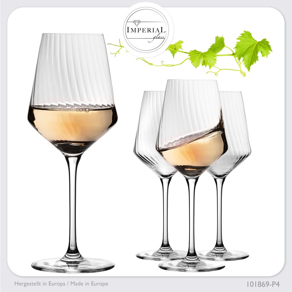 IMPERIAL glass Weißweingläser 460ml "London" Set 4-Teilig geriffelte Weingläser aus Crystalline Glas