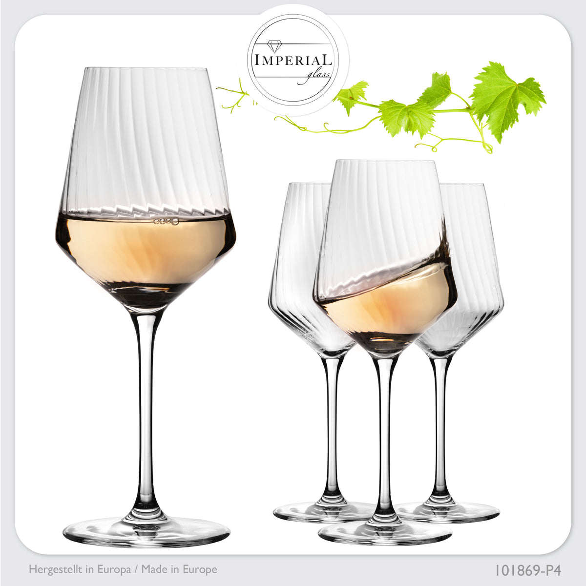 IMPERIAL glass Weißweingläser 460ml "London" Set 4-Teilig geriffelte Weingläser aus Crystalline Glas