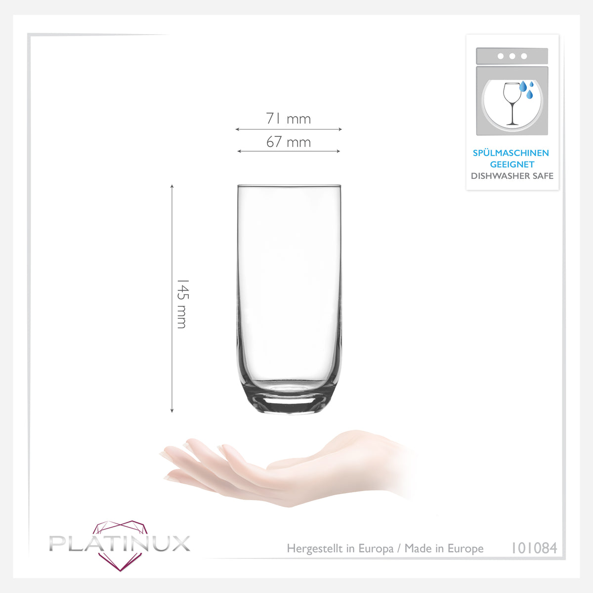 PLATINUX Eleganckie szklanki do picia 360ml (maks. 440ml) Zestaw 6 sztuk Szklanki na wodę Szklanki na sok