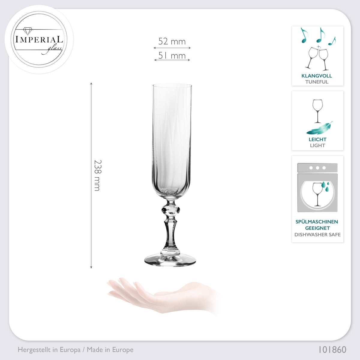 IMPERIAL glass geriffelte Sektkelche 200ml (max 250ml) "Prag" Set 4-Teilig aus Crystalline Glas Spülmaschinenfest
