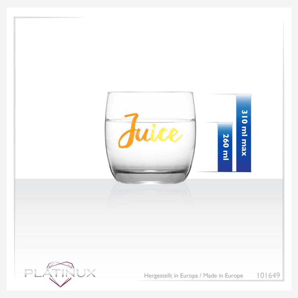 PLATINUX Eleganckie szklanki z nadrukiem soku 260ml (max. 310ml) Zestaw 6-częściowy szklany