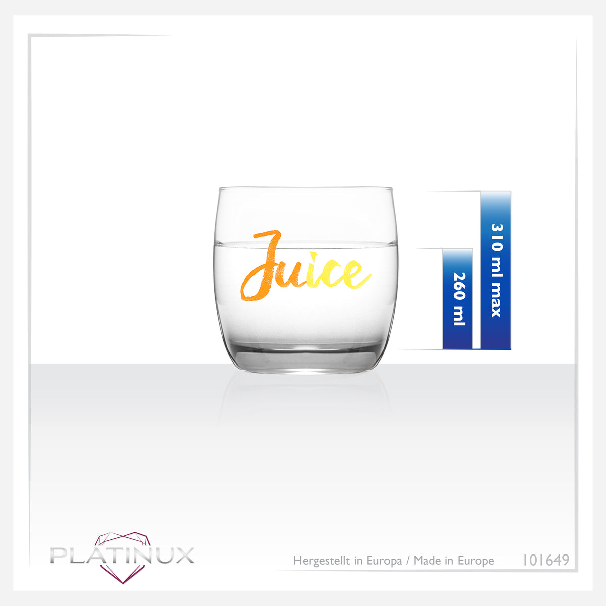 PLATINUX Eleganckie szklanki z nadrukiem soku 260ml (max. 310ml) Zestaw 6-częściowy szklany