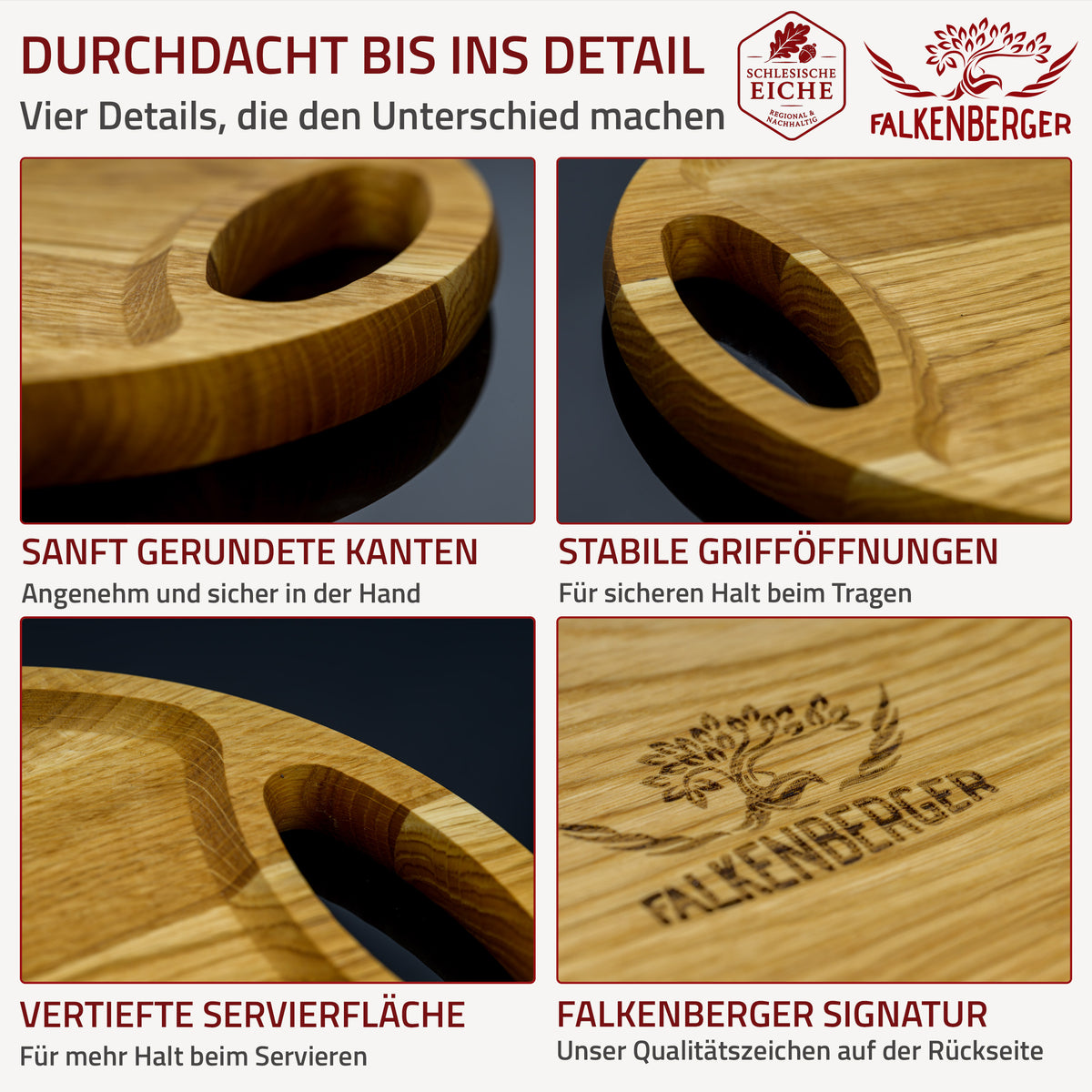 FALKENBERGER Serviertablett L aus massiver Eiche, 48 × 29 × 2,2 cm Handgefertigt