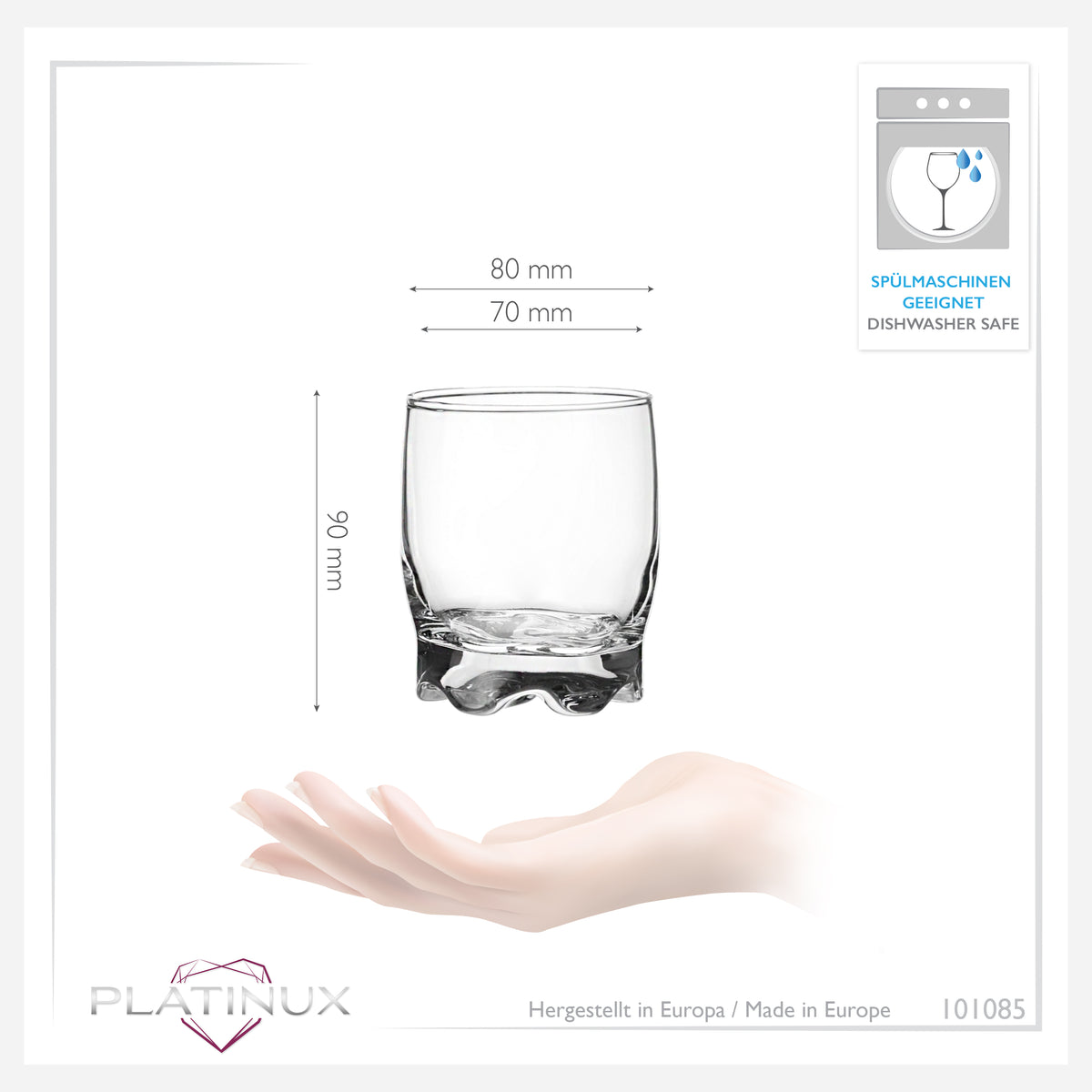 PLATINUX Zestaw 6 szklanek 250 ml, kształtne dno, szklanki do wody, szklanki do whisky