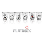 PLATINUX Kieliszki Shot z zabawnymi buźkami Zestaw 6 sztuk 2,5cl Kieliszki karnawałowe Kieliszki do wódki Szklane kieliszki