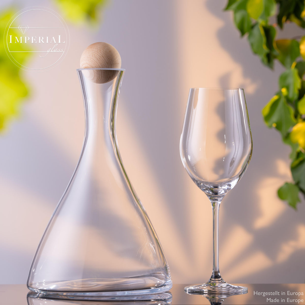 IMPERIAL szklany dekanter do wina z kryształowego szkła - 2 sztuki - ręcznie wykonana karafka do wina z drewnianym korkiem 1700 ml