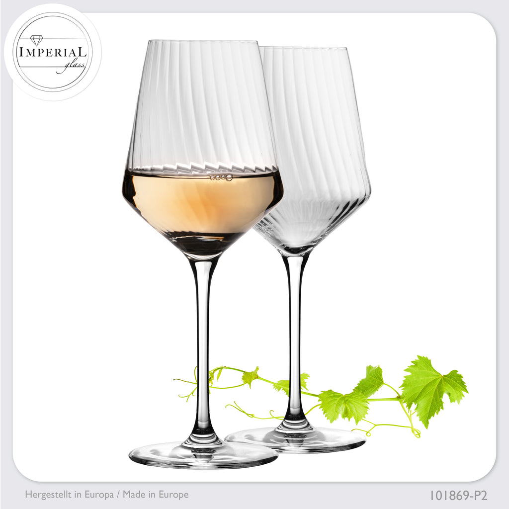 IMPERIAL glass Weißweingläser 460ml "London" Set 2-Teilig geriffelte Weingläser aus Crystalline Glas