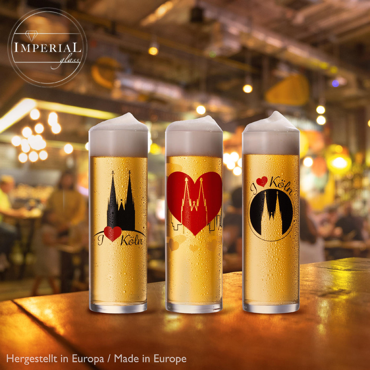 IMPERIAL glass Kölschgläser mit Kölner Dom Motiven Set 3-Teilig 200ml (max. 240ml) Kölschstangen aus Glas