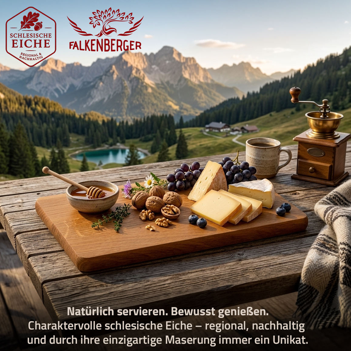FALKENBERGER Frühstücksbrettchen 2er Set massive Eiche, 24 × 14 × 1,6 cm Handgefertigt
